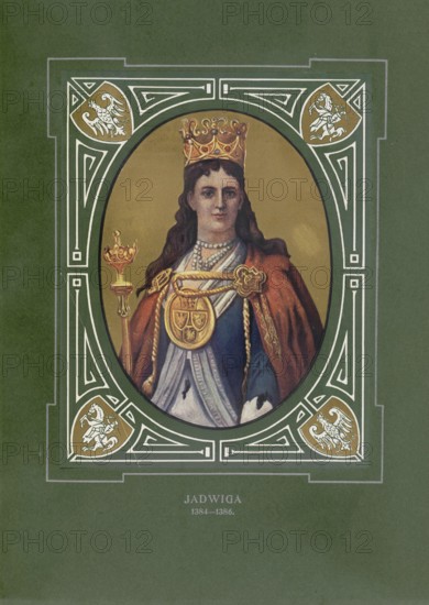 Hedwig of Anjou, Saint Hedwig of Poland, Polish Jadwiga Andegawenska, Hedvigis, (born 1373 or 1374 in Buda, died July 17, 1399 in Krakow) was Queen of Poland from 1384, illustration, reproduction from a model from the 19th century. Authentic, file restored for optimal use, exact date of original unknown