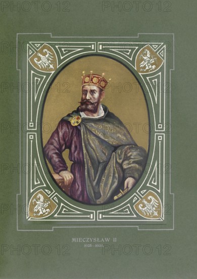 Mieszko II Lambert (born 990, died May 10, 1034) was King of Poland from 1025, illustration, reproduction from a model from the 19th century. Authentic, file restored for optimal use, exact date of original unknown