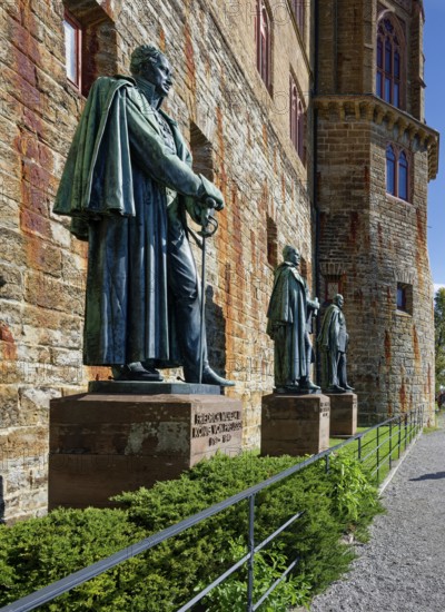 Bronze statues of the kings of Prussia, Hohenzollern Castle, ancestral home of the House of Hohenzollern, noble family, German emperors, Bisingen, Baden-Württemberg, Germany