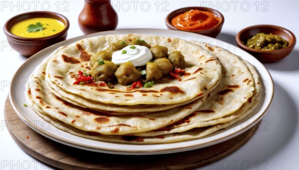 This image showcases a vibrant and flavorful Indian meal, perfect for culinary enthusiasts and food bloggers, AI generated