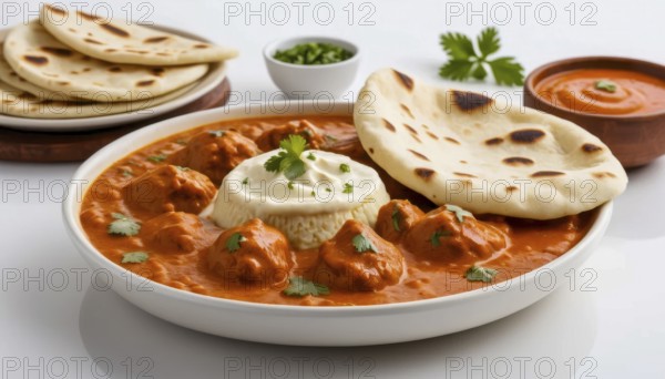 This image showcases a vibrant and appetizing Indian butter chicken dish, perfect for culinary and food-related projects, AI generated