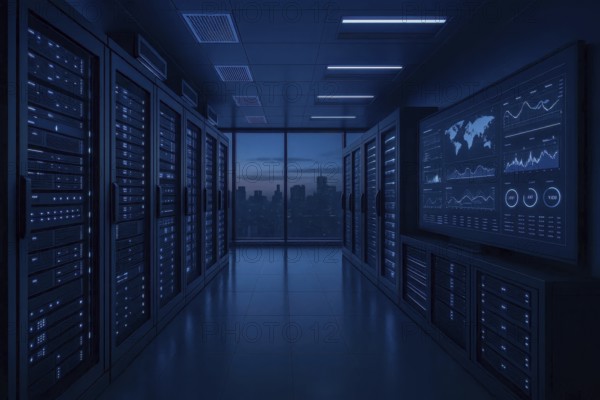 This image showcases a cutting-edge data center, highlighting the technology infrastructure and its role in modern business operations, AI generated
