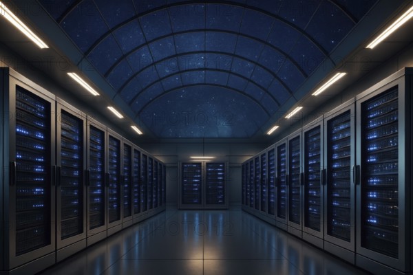 This futuristic data center showcases advanced technology and secure data storage solutions, AI generated