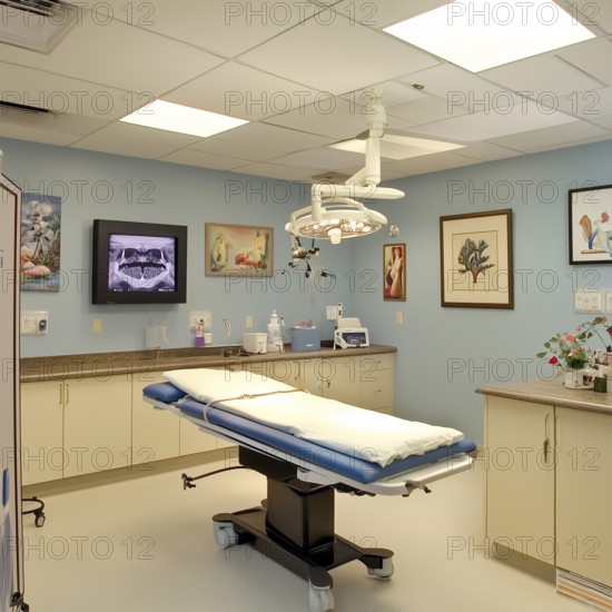 Treatment room in a dental clinic, without people, AI generated