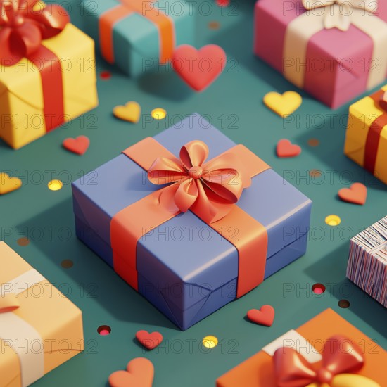 3D illustrations, gifts in beautiful boxes, pattern, AI generated