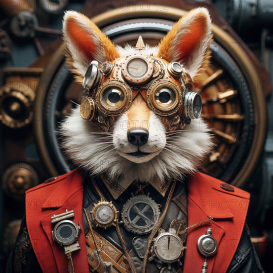Portrait of a fox in steam punk style, AI generated
