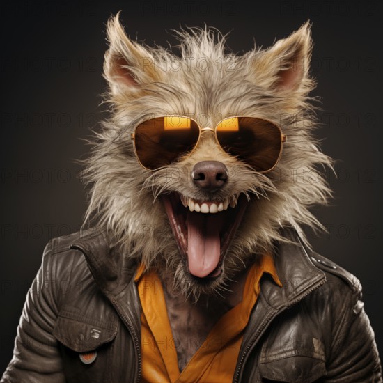 Wolf in sunglasses and leather jacket, AI generated