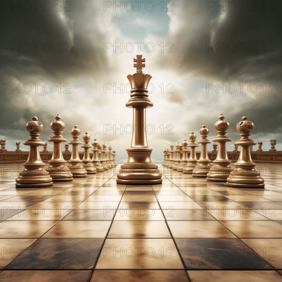 Storm clouds over the chess king, AI generated