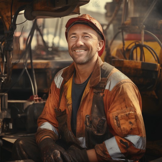 A man in a work suit works in an oil production company, AI generated