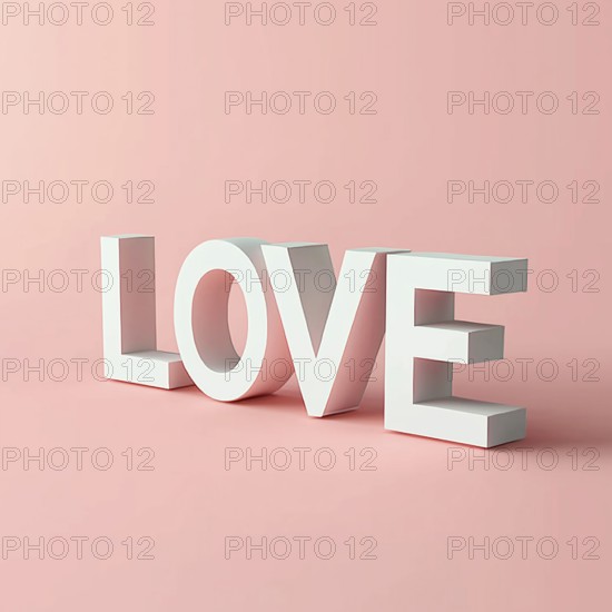 The word love on a pink background, 3D, minimalism, AI generated
