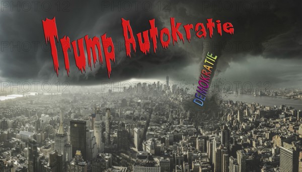 Symbolic image, USA, democracy in storm, freedom, individuality, social groups, humanity, press freedom, journalism, journalists, politics, dissenters, fundamental and civil rights, constitution, autocracy as a new form of government, freedom of opinion, future, security, dictatorship, oppression, arbitrariness, open life, impact on Germany, Europe, world