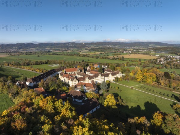 Salem Castle School and Boarding School, Salem International College, former imperial abbey, museum, concert area, former monastery of Order of Cistercians, aerial view, Lake Constance District, Linzgau, Baden-Württemberg, Germany