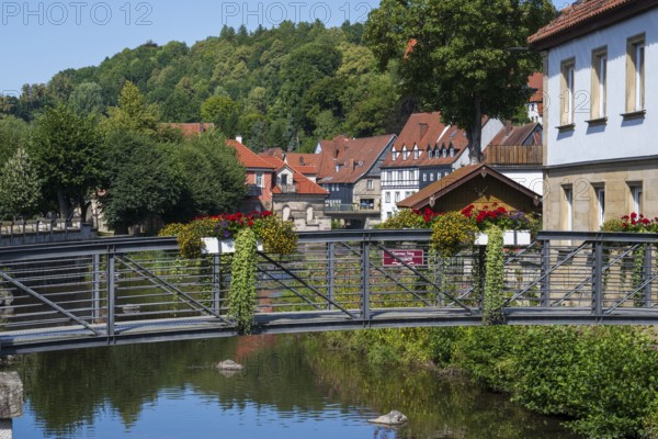 Footbridge over the Hasslach River, Eiserner Steg, Kronach, Upper Franconia, Franconia, Bavaria, Germany