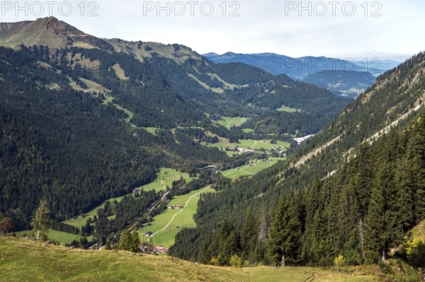 View from Einödsberg into Stillachtal, Oberstdorf, Oberallgäu, Allgäu, Bavaria Germany