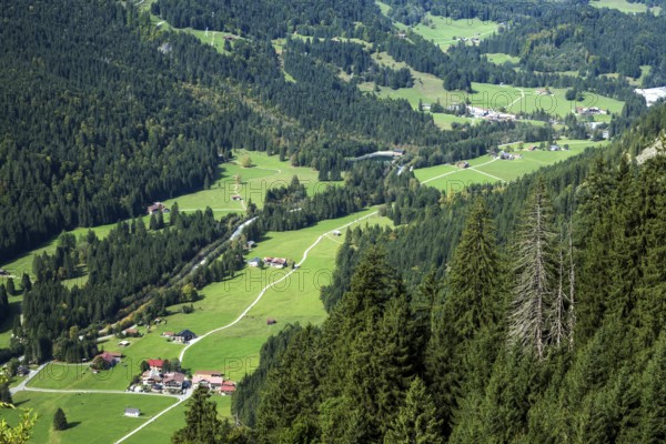 View of Stillachtal, Hotel Birgsauer Hof, Anatswald, Birgsau, Oberstdorf, Oberallgäu, Allgäu, Bavaria Germany