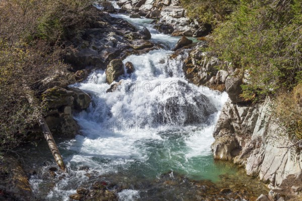 Gorge or Schlucht Ruetz Cataract on the Ruetz River with rapids and waterfall on the Wilde Wasser Weg, WildeWasserweg, Stubai Valley, Tyrol, Austria