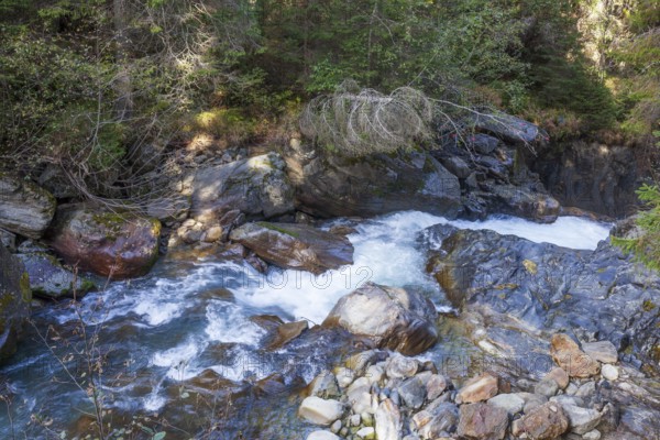 Gorge or Schlucht Ruetz Cataract on the Ruetz River with rapids on the Wilde Wasser Weg, WildeWasserweg, Stubai Valley, Tyrol, Austria
