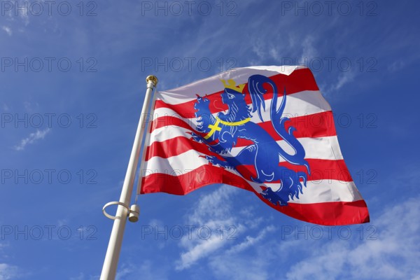 Flag of the city of Bruges fluttering in the wind, Bruges, Flanders, Belgium