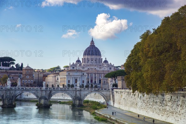 St. Peter's Basilica in Vatican City with the Tiber in the foreground
