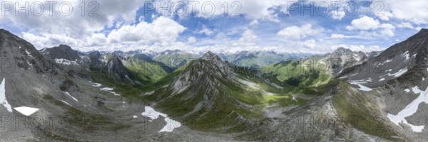 360° alpine panorama, aerial view, Lasörling summit, Lasörling Group, Hohe Tauern, East Tyrol, Austria