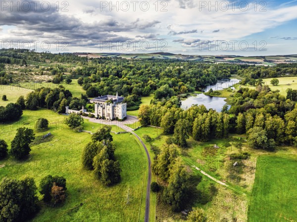 Duns Castle Estate and garden from a dron, Duns, Berwickshire, Scotland, UK