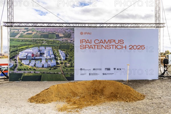 Ground-breaking ceremony ceremony for the Innovation Park for Artificial Intelligence (IPAI) in Heilbronn. In addition to Chancellor Merz, Minister President Kretschmann and other ministers were also on site. The IPAI Campus will one day be the size of 42 soccer fields and around three billion euros will be invested. The starting capital of 100 million is shared by the state of Baden-Württemberg and the Dieter Schwarz Foundation. Heilbronn, Baden-Württemberg, Germany