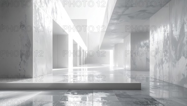 3d illustration of abstract modern architecture background, Minimal geometry architectural design, futuristic car presentation backdrop with empty concrete floor and clear simple lines, white and grey color tones, AI generated