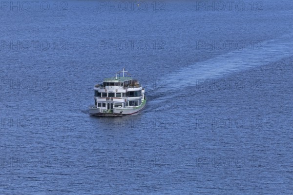 Excursion boat, Biggesee near Sondern, Olpe, Sauerland, North Rhine-Westphalia, Germany