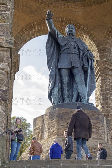 Statue, people, Kaiser Wilhelm Memorial, Porta Westfalica, North Rhine-Westphalia, Germany