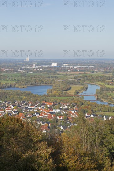View of Weser and Porta Westfalica from the Kaiser Wilhelm Memorial, North Rhine-Westphalia, Germany