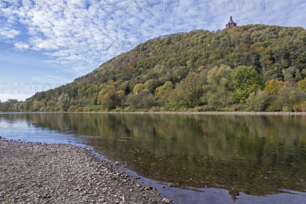 Mountain, forest, Weser, reflection, Kaiser Wilhelm Memorial, Porta Westfalica, North Rhine-Westphalia, Germany