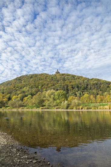 Mountain, forest, Weser, reflection, Kaiser Wilhelm Memorial, Porta Westfalica, North Rhine-Westphalia, Germany