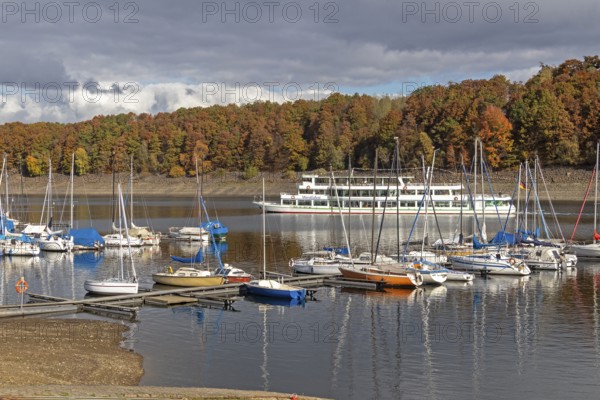 Marina, excursion ship, Sondern, Olpe, Biggesee, Sauerland, North Rhine-Westphalia, Germany