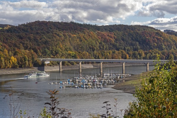 Marina, excursion ship, Talbrücke, Sondern, Olpe, Biggesee, Sauerland, North Rhine-Westphalia, Germany