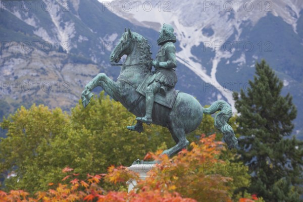 Leopold Fountain equestrian statue, monument to Archduke Leopold V, Innsbruck, Tyrol, Austria