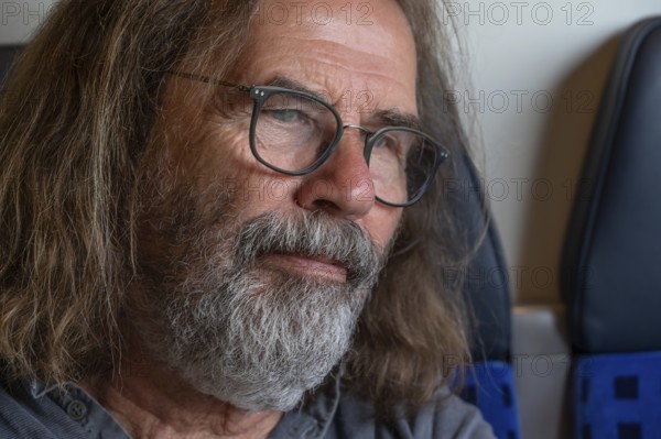 Portrait of man with beard and glasses, Franconia, Bavaria, Germany