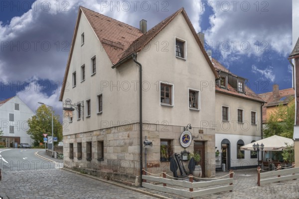 Residential and commercial building, built in 1972, today restaurant, Mauergasse 16, Lauf an der Pegnitz, Middle Franconia, Bavaria, Germany