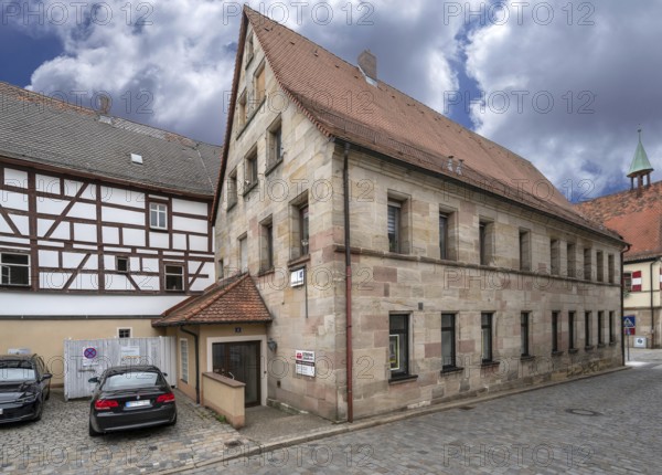 Historic residential and commercial building, built in 1869, renovation 1972, today Commerzbank, Marktplatz 12, Lauf an der Pegnitz, Middle Franconia, Bavaria, Germany