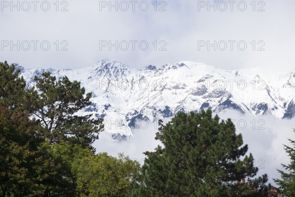Snowy mountains of the Karwendel North Range in autumn near Innsbruck, Tyrol, Austria