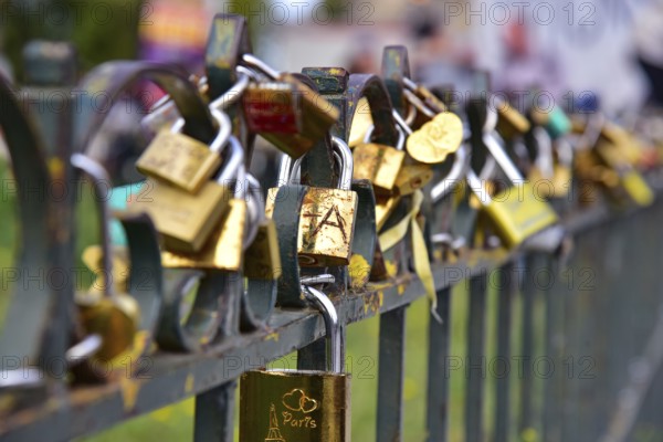 Padlocks in Paris as a symbol of loyalty and friendship, France