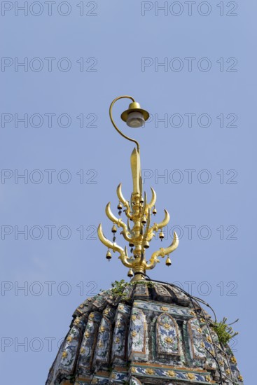 Top of central Prang at Wat Arun Rajwararam (Temple of Dawn), a Thai Buddhist temple on the west bank of the Chao Phraya River in Thonburi, Bangkok, Thailand
