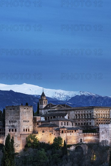 View at dusk of Alhambra, Granada, Andalucia, Spain