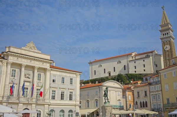 Tartini Square in the old town of Piran, Adriatic, Mediterranean, Piran, Istria, Slovenia