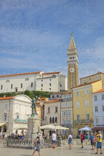 Tartini Square in the old town of Piran, Adriatic, Mediterranean, Piran, Istria, Slovenia