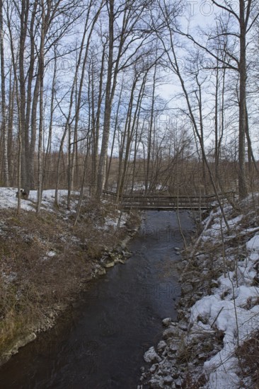 River Mustionjoki in cloudy winter weather, Junkarsborg, Finland