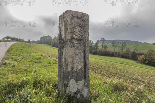 Border stone from 1775 on the cantonal border between Aargau and Lucerne, formerly the canton of Bern. Menziken, Aargau, Switzerland