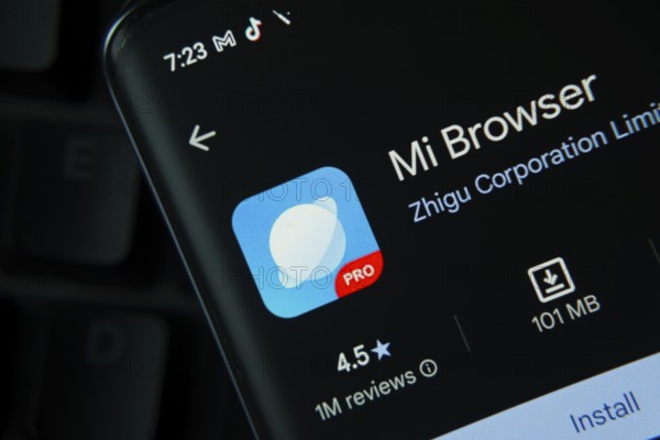 Dhaka, Bangladesh- 16 Oct 2025: Mi Browser app from Google Playstore is displayed on a smartphone screen