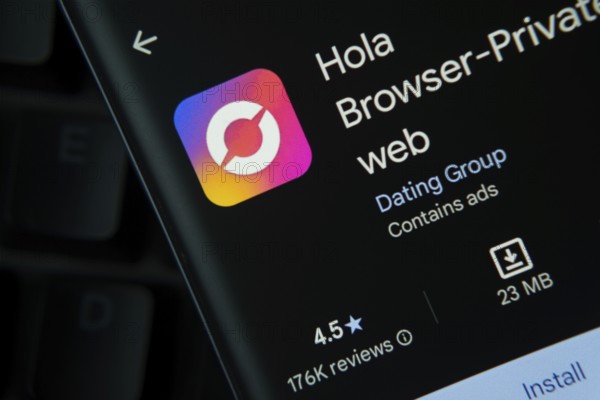 Dhaka, Bangladesh- 16 Oct 2025: Hola Browser app from Google Playstore is displayed on a smartphone screen
