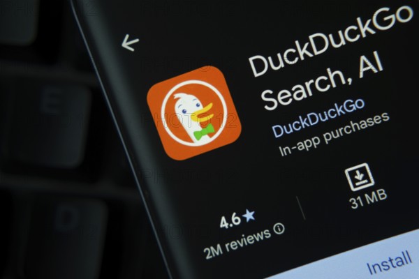 Dhaka, Bangladesh- 16 Oct 2025: DuckDuckGO browser app from Google Playstore is displayed on a smartphone screen