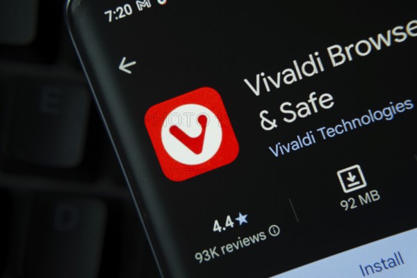 Dhaka, Bangladesh- 16 Oct 2025: Vivaldi Browser app from Google Playstore is displayed on a smartphone screen